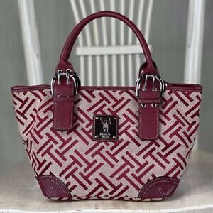 TIGNANELLO Signature Red Khaki Canvas Small Satchel Bucket Handbag Hobo Purse